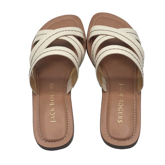 Jack‎ Rogers Ivory & Luggage Brown Sara Stitch Samdal - Picture 3 of 7